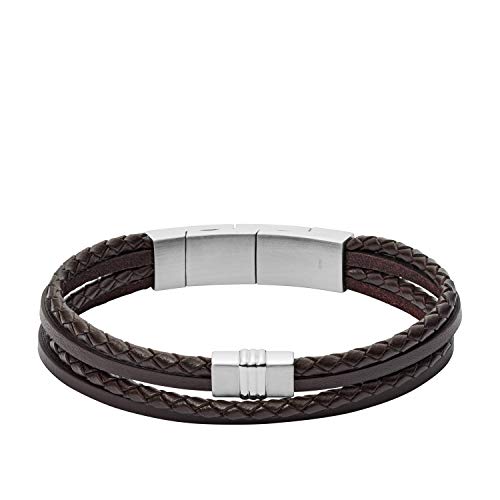 Fossil Men's Brown Multi-Strand Braided Leather Bracelet, One Size