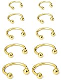 Ovxznts Anillos de acero quirúrgico de 16 g, para tabique de nariz, herradura, para cejas, tragus, hélice, labio, piercing para pezón, para mujeres y hombres, 6 mm, 8 mm, 10 mm, 12 mm, 14 mm, 16 mm