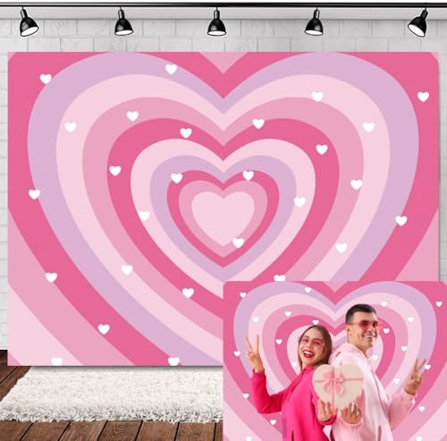 INRUI Día de San Valentín Corazón Rosa Fotografía Telón de Fondo 2000s Hippie Lindo Estética Rosa Banner para Chica Fiesta Foto Decoración (1,8 x 1,2 m)