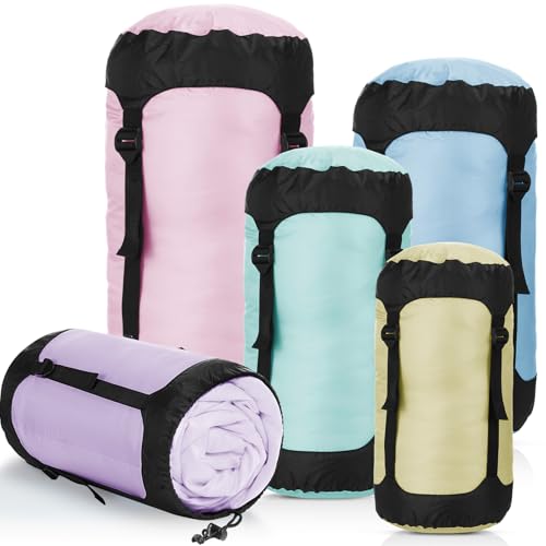 GliCraft 5 Pcs Compression Stuff Sacks for Backpacking, Pastel Colors