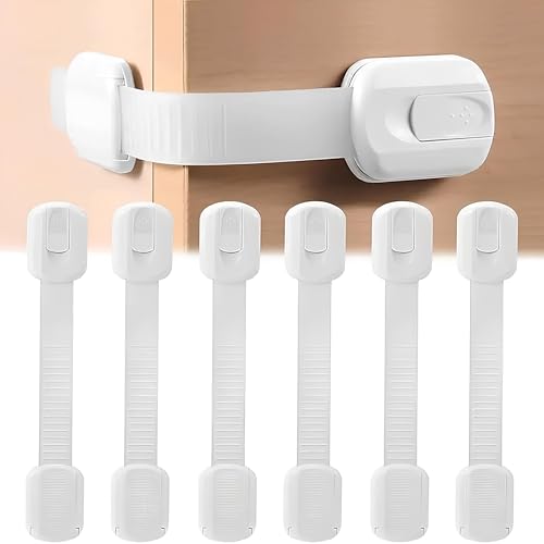 TASSU Child Safety Latches Cabinet Locks (6-Pack) Baby Proofing Baby Proofing set Strong adjustableChi ld Safety Cabinet Straps locks door fridge toilet seat cabinet drawer oven window