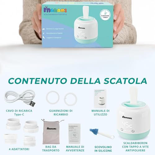 Scaldabiberon Portatile Per Neonato E Viaggio Manami® – Senza Fili, Usb Ricaricabile 10.000 Mah – Riscalda In 2 Minuti, Timer 6 Impostazioni E Mantenimento Calore – Compatibilità Universale - 7