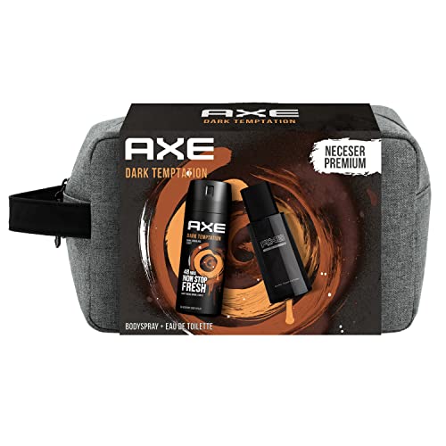AXE Neceser Hombre Dark Temptation Set de Baño con Bolsa de Aseo Desodorante BodySpray 150 ml + Eau de Toilette 100 ml