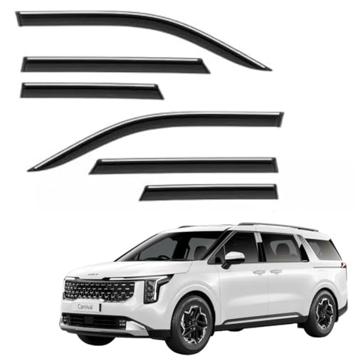 Image of CAR SAAZ Side Door Visors for Carnival (2024-Present)(Set of 6Pcs)|Smoke Finish Chrome Lined Rain Guards, Polycarbonate
