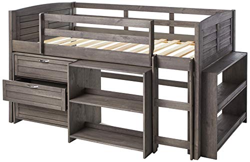 Donco Kids Louver Modular Low Loft Bed Combo B, Twin, Antique Grey