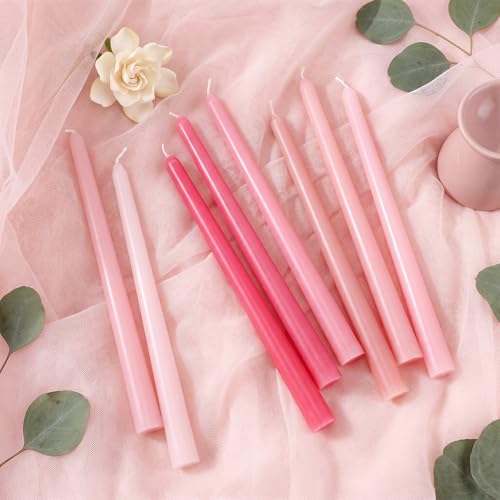 Image of MTLEE 32 Pcs Long Taper Candlestick Bulk 10 Inch Smokeless, Pink | Paraffin Wax Cotton Wick, Colorful Vibrant for Dinner Wedding Party Church, Unscented Table Centerpiece Decor