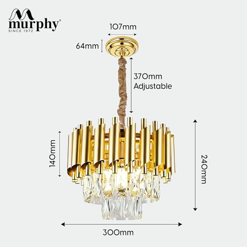 Image of Murphy Radiance 300mm Golden Crystal Pendant Light | Modern Round Ceiling Chandelier for Living Room, Bedroom & Hall (Antique Gold, 3-in-1 LED Plate - Warm White, Natural White, Cool White)