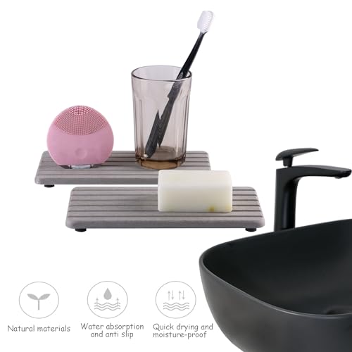 Image of NiuYichee 2 PCS Water Absorbent diatomite Coasters, 8.3 inch x 4 inch Water Absorbing Stone Tray for Sink, Stone Drying mat for Kitchen Counter, Stone soap Tray Used for Hand Soaps & toiletries & Plants