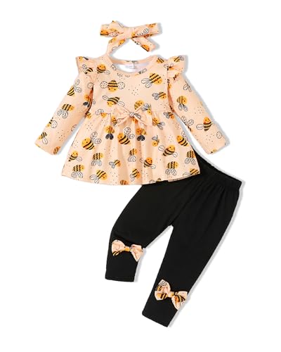 Image of Toddler Baby Girl Clothes Infant Girl Outfits Fall Ruffle Floral T-Shirt Top Pants Set Winter Spring Clothes