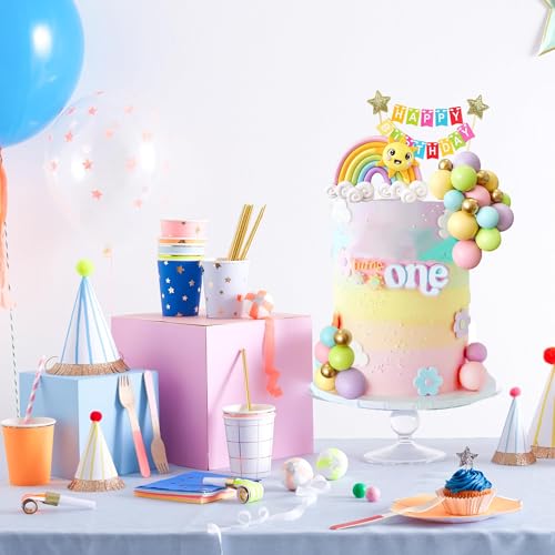 Havagdtm HAVA-LS-24-KJ-ZXG003 Rainbow Cake Toppers Balls Cake Decorations Happy Birthday Cake Toppers thumb #3