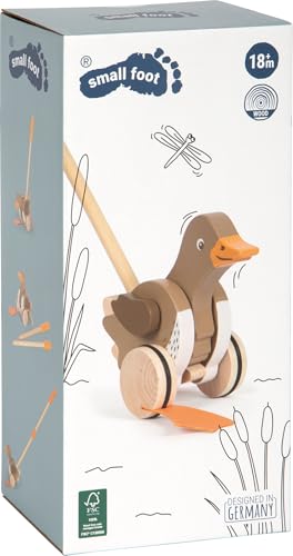 small Foot Schiebetier Ente mit beweglichem Kopf aus Holz, hilft beim Laufenlernen, Schiebespielzeug für Kinder ab 18 Monaten, 12493, Braun