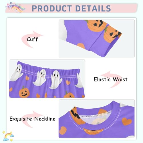 Pajama Sets Long Sleeve Halloween Ghosts and Pumpkins Soft Comfy Sleepwear 2 Piece PJS 3-8T4