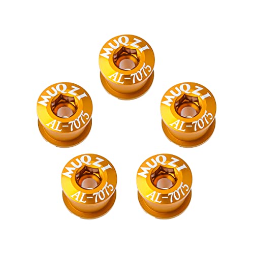 MUQZI 5 piezas de cadena pernos para bicicleta de carretera MTB aleación de aluminio M8 único Chainring tuercas, oro Cover