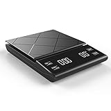 KitchenTour Coffee Scale with Timer - Digital Multifunction Weighing Scale with 3kg/0.1g High Precision - Pour Over Drip - Espresso Scale with Bright LCD Display (Batteries Included)-Black