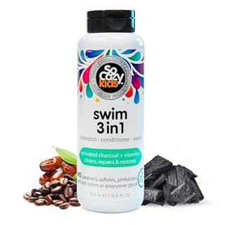 SoCozy Kids Swim 3-in-1 Shampoo, Conditioner & Body Wash - 3-in-1 Combo Pool Shampoo & Conditioner for Swimmers - Salt & Chlorine Removing Activated Charcoal