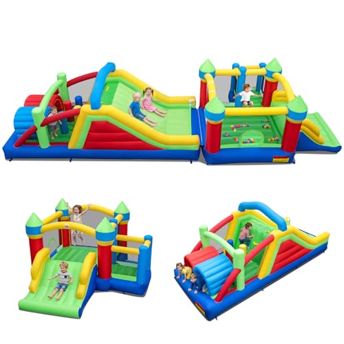GOPLUS Château Gonflable Enfant XXL 2 Toboggans, Tunnels, Zone de Saut, Mur d’Escalade, Aire de Jeux Gonflable Extérieur pour 4 Enfants 3-10 Ans Charge 180KG, sans Souffleur (XXL sans Souffleur)