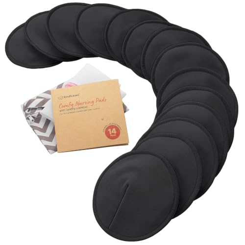 Image of Organic Nursing Pads 14 Washable Breast Pads, Bag (Midnight Black, L 5") | Viscose Derived from Bamboo, Reusable Breast Pads for Leaking Milk, Nipple Pads, Breastfeeding Pads, Breastfeeding Essentials