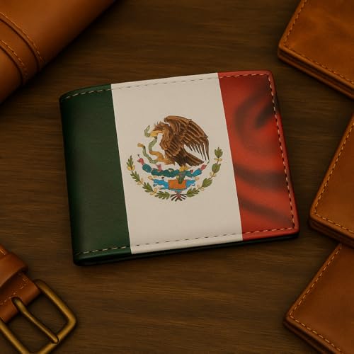 MARSHAL RFID Blocking Printed Mexican Flag Bifold Genuine Leather Mexico Wallet with Gift box for men4