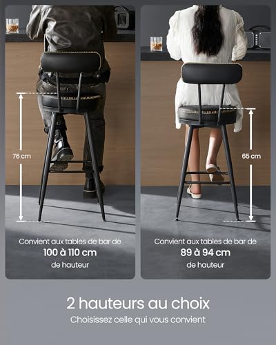 Lot de 2 tabourets bar EKHO pivotants 360° VASAGLE