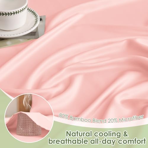 Image of MICORAL King Size Sheets Set, Rayon Derived from Bamboo Cooling Sheets for Hot Sleepers, Breathable & Soft, Deep Pocket Up to 16 Inches, Hotel Luxury Silky Bedding, Rose Pink
