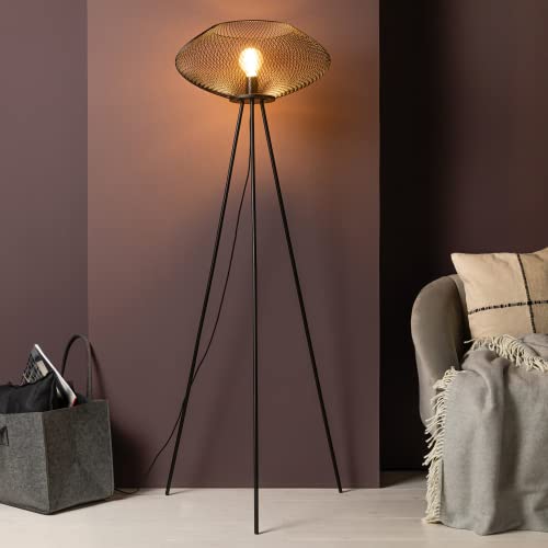 Preisvergleich Produktbild Dreibein Stehlampe mit stylischem Draht Schirm und Fußschalter - Industrial Stehleuchte in Modernem Look - Dreibeinlampe in Metall Optik für E27 Leuchtmittel - Farbe Schwarz Höhe 1,5 m