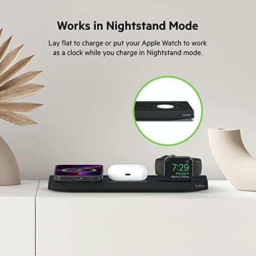 Image of Belkin MagSafe 3 in 1 Wireless Charging Pad, Fast Charger (Renewed) | Apple Watch, iPhone 17 /16 /15 /14, AirPods compatible, fast charging, certified refurbished, multi-device, Magnetic