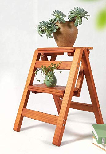 Taburete de escalada con peldaños amplios y estructura de madera plegable blanca 7