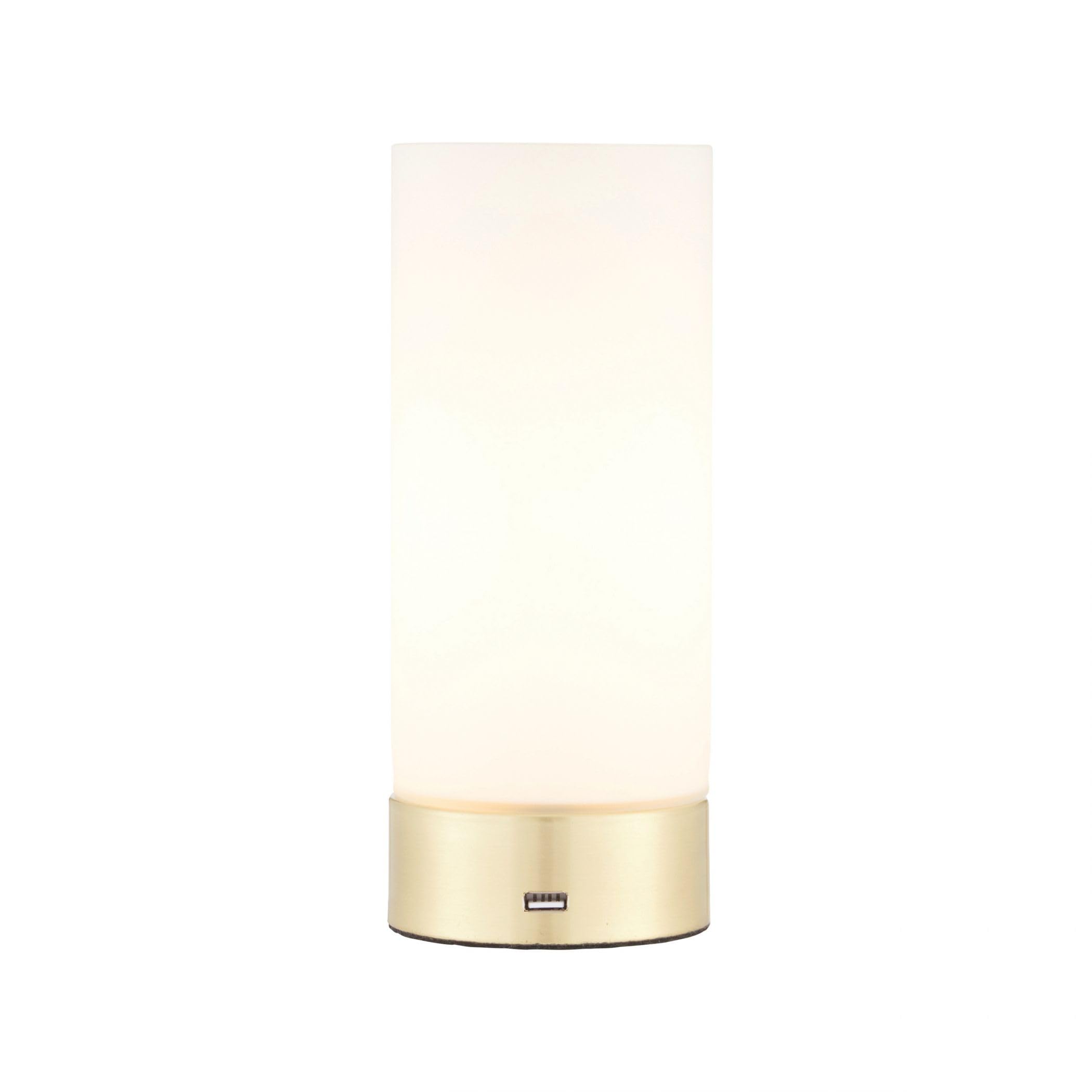 Touch Table Light Brass Dara Brushed Matt Opal Glass USB Endon 69520