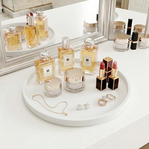 Dekorative Silikontablett, rundes Tablett mit 27 cm Durchmesser, Kosmetiktablett, rutschfest, leicht zu reinigen und bruchsicher, geeignet für Schlafzimmer, Wohnzimmer, Badezimmer (Weiß)