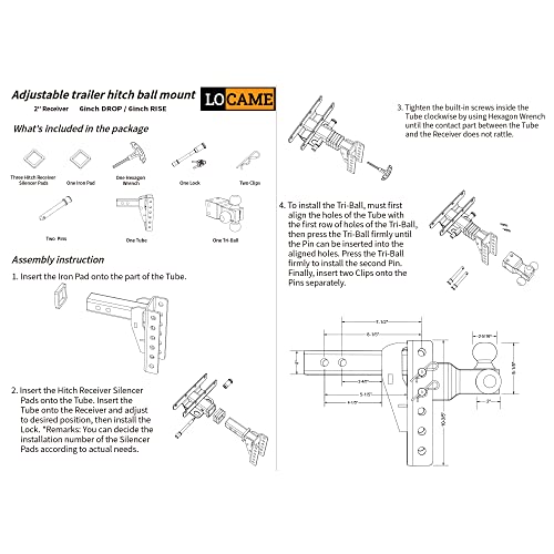 LOCAME Adjustable Trailer Hitch, TriBall (17/8", 2", 25/16"), Fits 2
