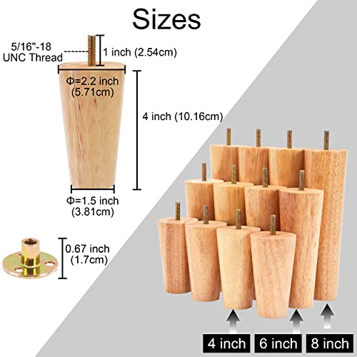 Mildwoo Wood Furniture Legs 4 Inch Straight, Modern Couch Legs Replacement Feet For Sofa, Table, Chair, Dresser, Cabinet, Bed Set Of 8 (Rl32-1) #TOP1
