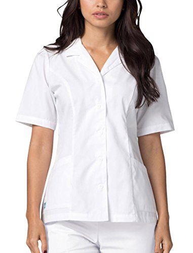 Adar Uniforms Uniformes Médicaux pour Femmes Double Poche Avant à Fermoir Blouse d'Infirmière Haut d'Hôpital - 605 Couleur: WHT | Taille: XS