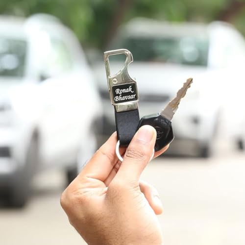 Image of Personalized Keychain with Name Engraved I Metal Key Ring I Trendy Stylish Customized Keychains for Men, Husband, Boyfriends, Brother, Dad, Home, Office, Car & Bike, Black, Pack Of 2