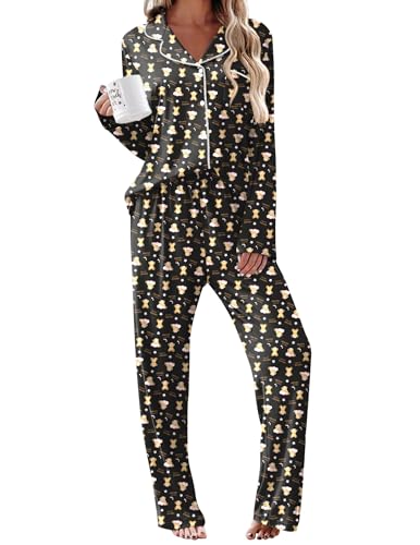 Ekouaer Womens Pajama Sets 2 Piece Long Sleeve Sleepwear Soft Button Down Pjs Lounge Set Teddy L