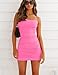 HOCILLE Women's Sexy Halter Bodycon Backless Ruched Spaghetti Strap Mini Club Party Dresses, Large, Neon Pink
