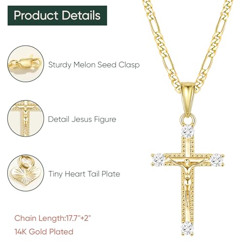 Gold Cross Necklace for Women - 14k Gold Plated Cross Pendant Necklaces,Trendy Non Tarnish Adjustable Golden Chain with Crucifix Charm,Catholic Jesus Pendants Jewelry,Religious Faith Gift for Her — view 4