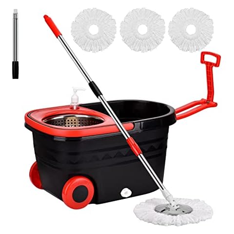 Mop Bucket Set, 360 Spin Mop Bucket with 3 Mop Heads, Mop and Bucket with Wringer Set Stainless Steel Spin Mop Bucket System on Wheels for Floor Cleaning Household Cleaning Cover