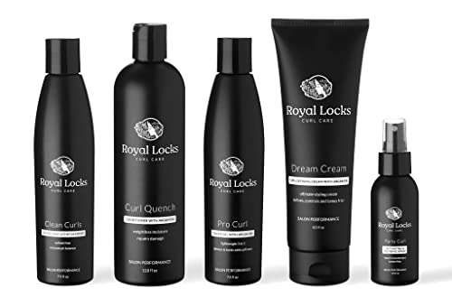 Complete Curly Hair Products Set by Royal Locks Two Curl Creams Curling Spray Sulphate and Paraben Free Shampoo and Conditioner