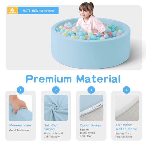 Image of SHJADE Foam Ball Pit, 35.4 inchx 11.8 inch Ball Pits for Toddlers-Blue | Soft Memory Sponge Round Playpen Ball Pool for Kids, Ideal Gift for Babies, Indoor and Outdoor Game, Balls not Included