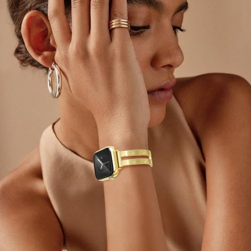 MOINSPIRE Gold Metal Bands for Women Compatible with Apple Watch 38mm 40mm 41mm 42mm (S11/10), Sparkly Elegant Double Cross-Screw Jewelry Bracelet Strap for iWatch Series 11/10/9/8/7/6/5/4/3/2/1/SE by MONSPIRE - Used condition - Image 7