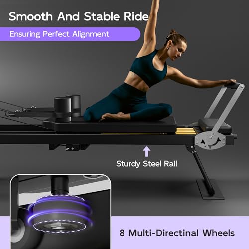 MU Pilates Reformer, Foldable Reformer Pilates Machine & Equipment for Home Use and Gym Workout, Suitable for Advanced and Beginners Users, Up to 400 lbs Weight Capacity, Black