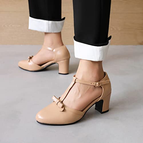DEERBUNNY Women's Sweety Bows T-Strap Pumps Round Toe Block Heels Mary Jane Shoes Formal Smart Party Dress Sandals for Ladies3