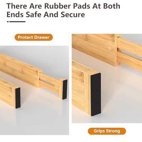 Drawer Divider, 4 PCS Bamboo Drawer Dividers Organizers, Adjustable Drawer Dividers for Clothes, Kitchen Drawer Divider, Dresser Drawer Divider, Drawer Separators, 12.9\"-17\" Expandable Drawer Divider