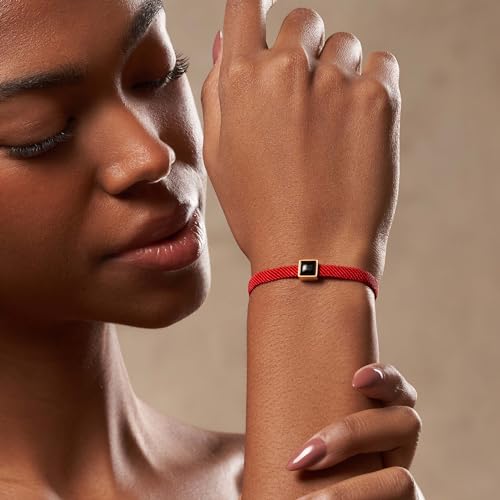 KARMA AND LUCK Red String Bracelet with Black Onyx, Jade, Tiger Eye, Lapis Lazuli - Rhodium Plated Brass, Handmade in Thailand, Available in 6.5", 7", 7.5" Lengths4