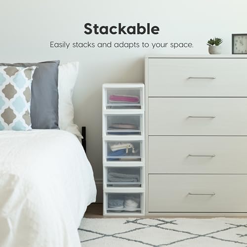 IRIS USA 6 Qt. Small Plastic Stacking Drawer, Stackable Storage Organizer Unit with Sliding Drawer for Bedroom Kitchen Under Sink Pantry Craft Room Dorm Office, White, 4-Pack by Iris Ohyama - Image 4