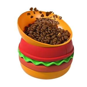 Puppy Slow Feeder Bowl, Dog Slow Feeder, 5.91 Inches, 5-in-1 Hamburger Design, Treat Dispenser Toy, Non-Slip Food Dish, Interactive Puzzle Plate for Pet Feeding Enrichment