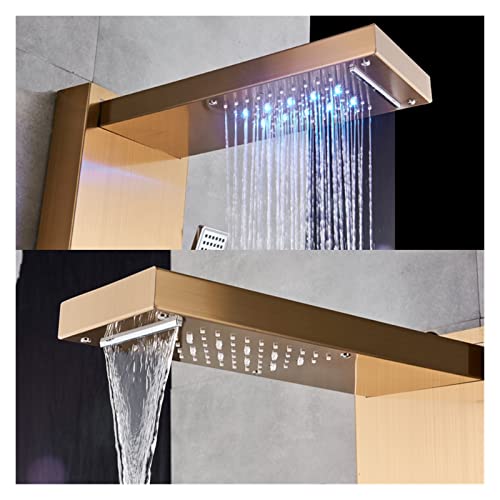 Oesen Shower Panel Tower Golden Shower Panel Led Light Bathroom Bath Shower Column Tower Digital Screen Waterfall Rain Shower Mixers Rotate Massage Jets Led Shower Column Stainless Steel Brushed #TOP3