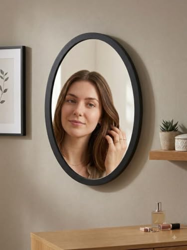 Best Decorative Wall Mirrors: Frameless vs Framed 28 Oval Acrylic Wall Mirror with Black Wooden Frame | Decorative Wal...