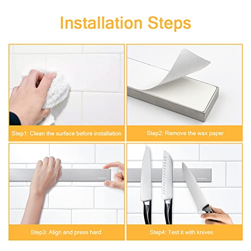 Smart&Cool 16 Inch Self-Adhesive Magnetic Knife Holder, Magnetic Knife Strip For Wall Mounting, No Drilling (Stainless Steel-16 In) #TOP3