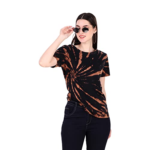 Image of Stories.Label Women's Tie Dye Printed Cotton Tshirt in Ribbed Neck, Regular Fit Half Sleeves Tops for Girls Stylish (Size S - 5XL)